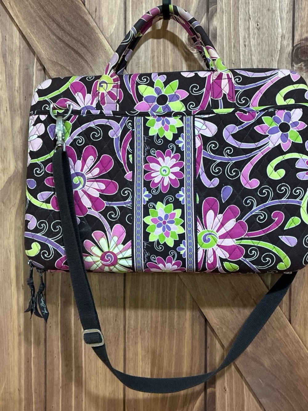 Vera Bradley Floral Quilted Laptop Tote - Pink & Green
